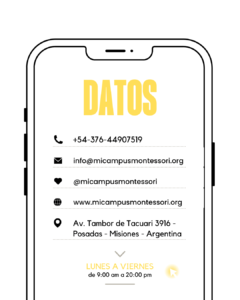 Datos de contacto de Mi Campus Montessori: teléfono, correo, Instagram, web y dirección en Posadas